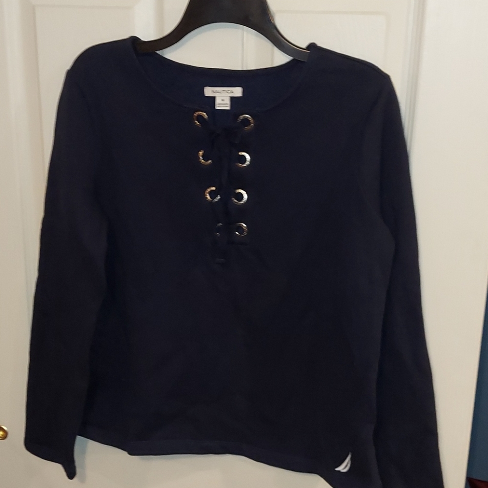 Nautica Lace-Up Navy Blue Sweatshirt Medium
